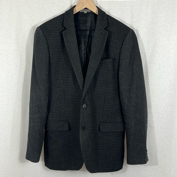 Express Photographer Fitted Wool Blend Mixed Pattern Gray Blazer Mens Size 38R - Picture 1 of 15